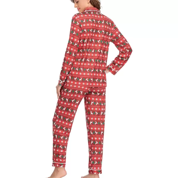 SWOMOG Womens Pajamas Set Long Sleeve Sleepwear Button Down Nightwear Soft Pj Lounge SetsElk and Christmas Tree