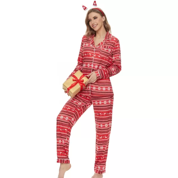 SWOMOG Womens Pajamas Set Long Sleeve Sleepwear Button Down Nightwear Soft Pj Lounge SetsElk and Snow