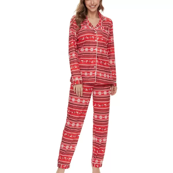 SWOMOG Womens Pajamas Set Long Sleeve Sleepwear Button Down Nightwear Soft Pj Lounge SetsElk and Snow