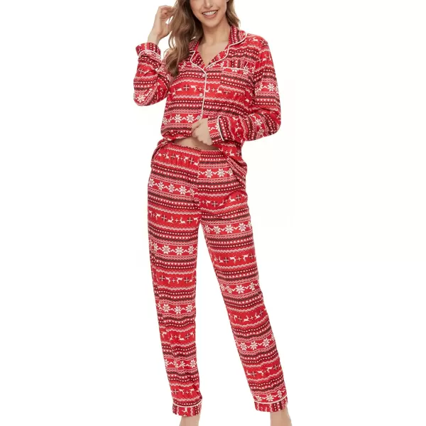 SWOMOG Womens Pajamas Set Long Sleeve Sleepwear Button Down Nightwear Soft Pj Lounge SetsElk and Snow