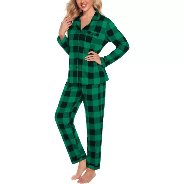 SWOMOG Womens Pajamas Set Long Sleeve Sleepwear Button Down Nightwear Soft Pj Lounge SetsGreen Plaid