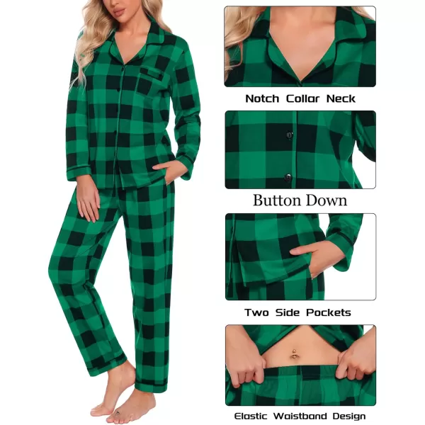 SWOMOG Womens Pajamas Set Long Sleeve Sleepwear Button Down Nightwear Soft Pj Lounge SetsGreen Plaid