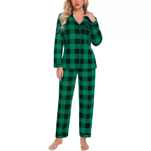 SWOMOG Womens Pajamas Set Long Sleeve Sleepwear Button Down Nightwear Soft Pj Lounge SetsGreen Plaid