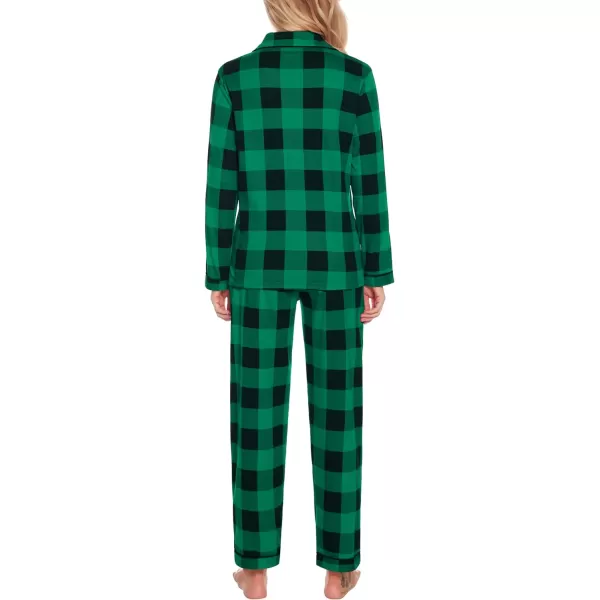 SWOMOG Womens Pajamas Set Long Sleeve Sleepwear Button Down Nightwear Soft Pj Lounge SetsGreen Plaid