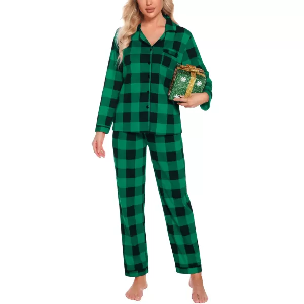 SWOMOG Womens Pajamas Set Long Sleeve Sleepwear Button Down Nightwear Soft Pj Lounge SetsGreen Plaid