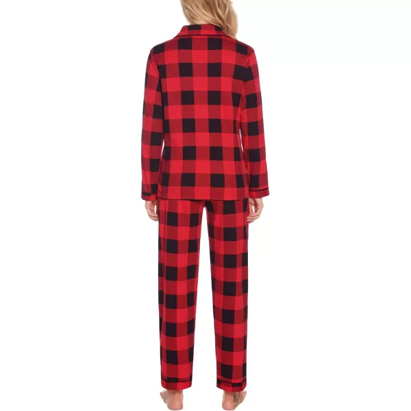 SWOMOG Womens Pajamas Set Long Sleeve Sleepwear Button Down Nightwear Soft Pj Lounge SetsRed Plaid100cotton