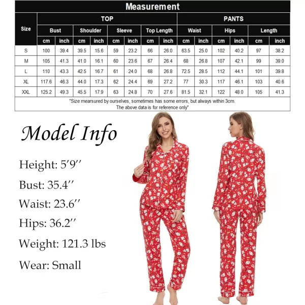 SWOMOG Womens Pajamas Set Long Sleeve Sleepwear Button Down Nightwear Soft Pj Lounge SetsSanta Claus Snowman Elk