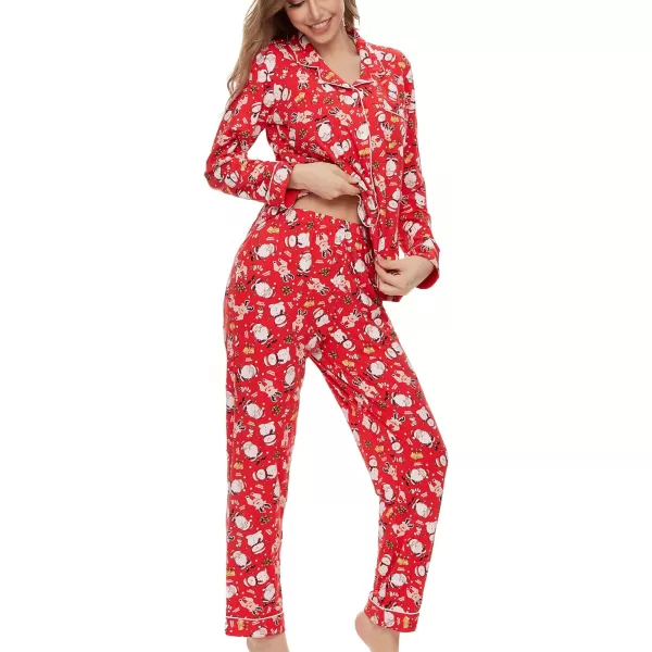 SWOMOG Womens Pajamas Set Long Sleeve Sleepwear Button Down Nightwear Soft Pj Lounge SetsSanta Claus Snowman Elk