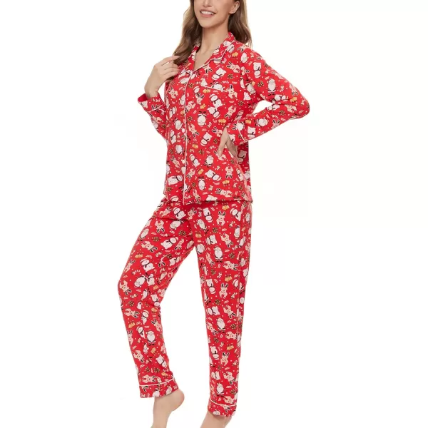 SWOMOG Womens Pajamas Set Long Sleeve Sleepwear Button Down Nightwear Soft Pj Lounge SetsSanta Claus Snowman Elk