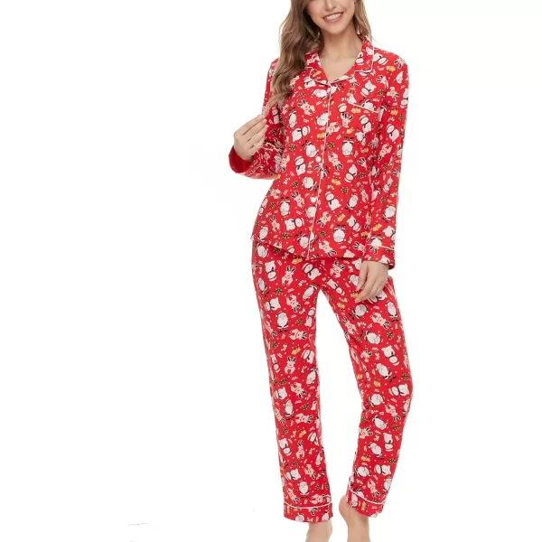 SWOMOG Womens Pajamas Set Long Sleeve Sleepwear Button Down Nightwear Soft Pj Lounge SetsSanta Claus Snowman Elk