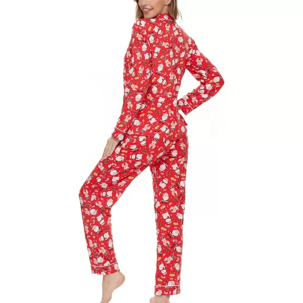 SWOMOG Womens Pajamas Set Long Sleeve Sleepwear Button Down Nightwear Soft Pj Lounge SetsSanta Claus Snowman Elk