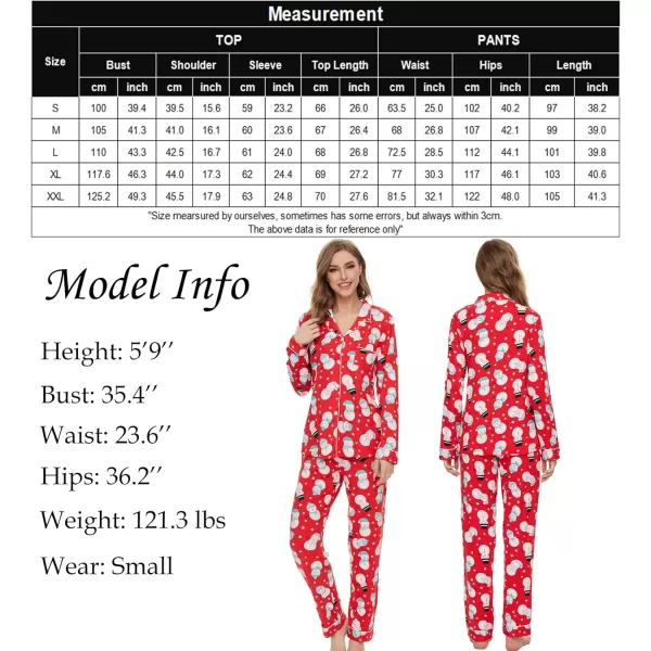 SWOMOG Womens Pajamas Set Long Sleeve Sleepwear Button Down Nightwear Soft Pj Lounge SetsSnowman Red