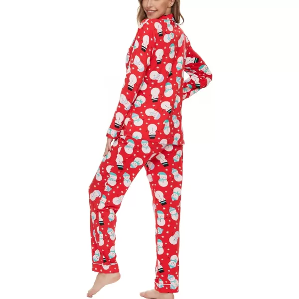 SWOMOG Womens Pajamas Set Long Sleeve Sleepwear Button Down Nightwear Soft Pj Lounge SetsSnowman Red