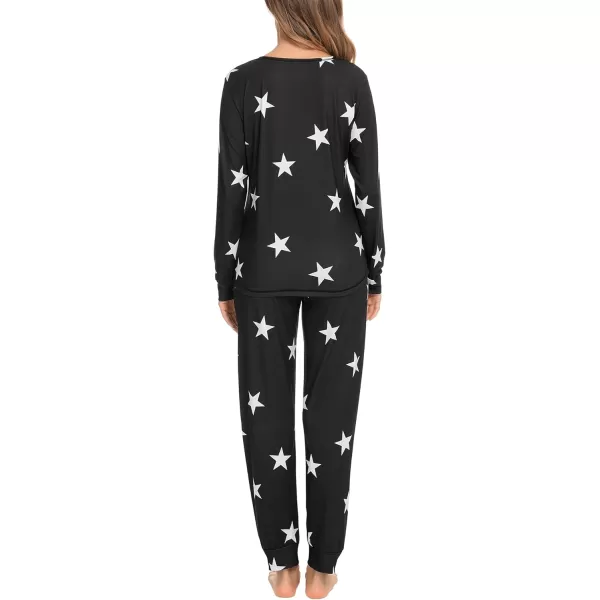 SWOMOG Womens Pajamas Set Long Sleeve Sleepwear with Pants 2 Pieces Cozy Modal Loungewear Pj Set03blackwhite Star