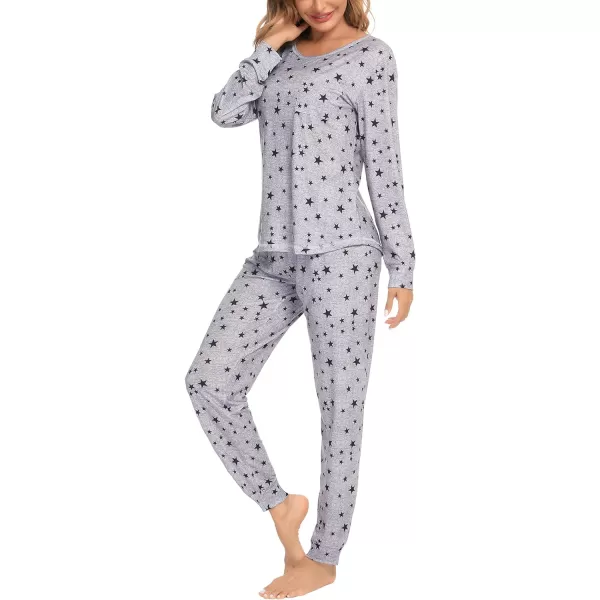 SWOMOG Womens Pajamas Set Long Sleeve Sleepwear with Pants 2 Pieces Cozy Modal Loungewear Pj Set03light Greyblack Star