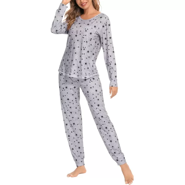 SWOMOG Womens Pajamas Set Long Sleeve Sleepwear with Pants 2 Pieces Cozy Modal Loungewear Pj Set03light Greyblack Star