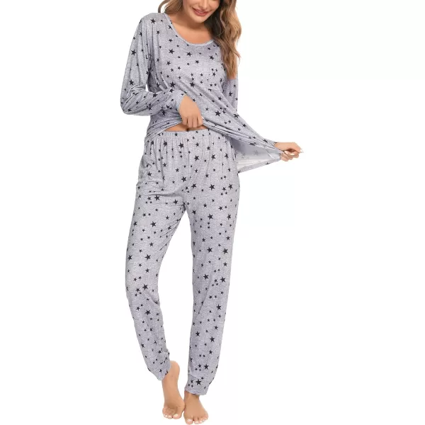 SWOMOG Womens Pajamas Set Long Sleeve Sleepwear with Pants 2 Pieces Cozy Modal Loungewear Pj Set03light Greyblack Star