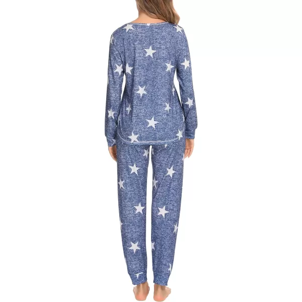 SWOMOG Womens Pajamas Set Long Sleeve Sleepwear with Pants 2 Pieces Cozy Modal Loungewear Pj Set03navy Bluewhite Star