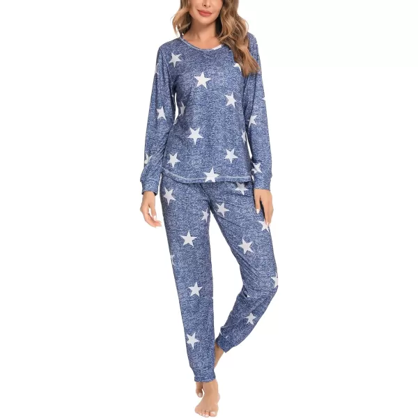 SWOMOG Womens Pajamas Set Long Sleeve Sleepwear with Pants 2 Pieces Cozy Modal Loungewear Pj Set03navy Bluewhite Star