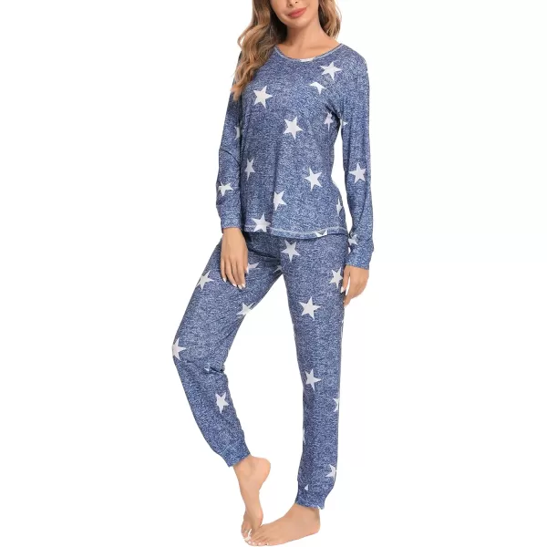 SWOMOG Womens Pajamas Set Long Sleeve Sleepwear with Pants 2 Pieces Cozy Modal Loungewear Pj Set03navy Bluewhite Star