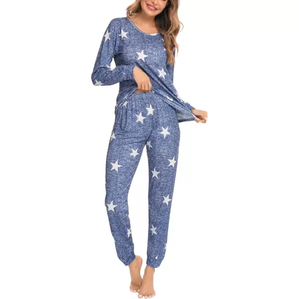 SWOMOG Womens Pajamas Set Long Sleeve Sleepwear with Pants 2 Pieces Cozy Modal Loungewear Pj Set03navy Bluewhite Star