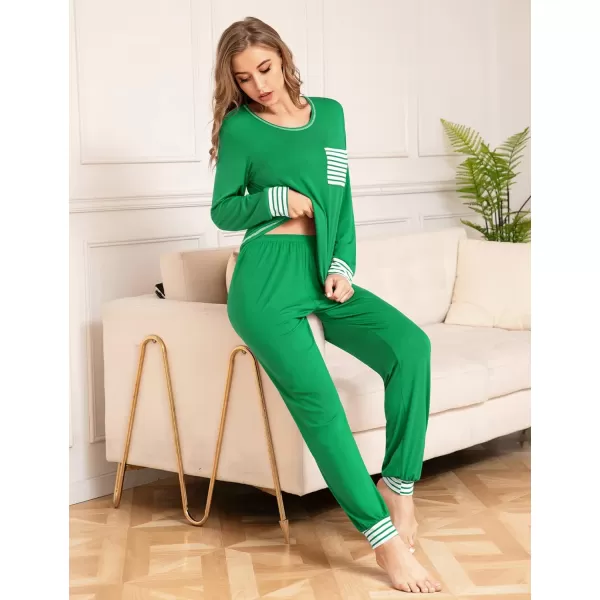 SWOMOG Womens Pajamas Set Long Sleeve Sleepwear with Pants 2 Pieces Cozy Modal Loungewear Pj Set0light Green