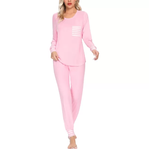 SWOMOG Womens Pajamas Set Long Sleeve Sleepwear with Pants 2 Pieces Cozy Modal Loungewear Pj Set0pink