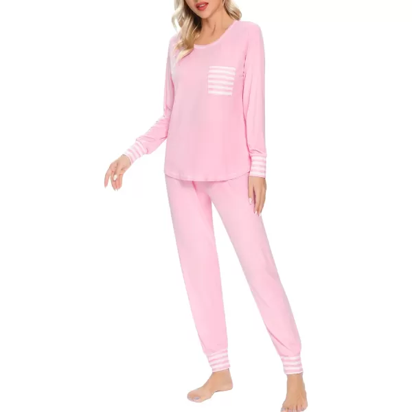 SWOMOG Womens Pajamas Set Long Sleeve Sleepwear with Pants 2 Pieces Cozy Modal Loungewear Pj Set0pink