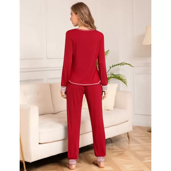 SWOMOG Womens Pajamas Set Long Sleeve Sleepwear with Pants 2 Pieces Cozy Modal Loungewear Pj Set0red