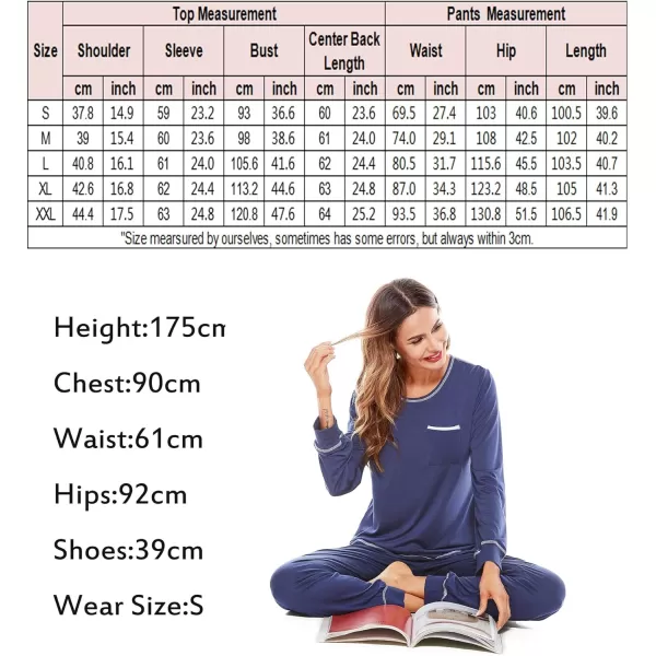 SWOMOG Womens Pajamas Set Long Sleeve Sleepwear with Pants 2 Pieces Cozy Modal Loungewear Pj Set2navy Blue