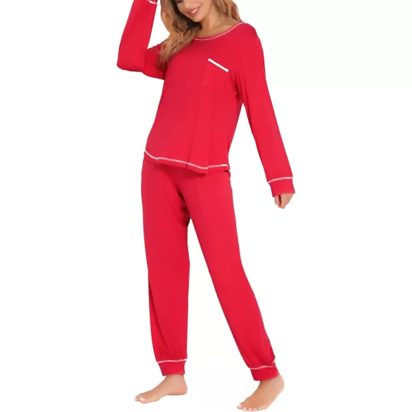 SWOMOG Womens Pajamas Set Long Sleeve Sleepwear with Pants 2 Pieces Cozy Modal Loungewear Pj Set2red