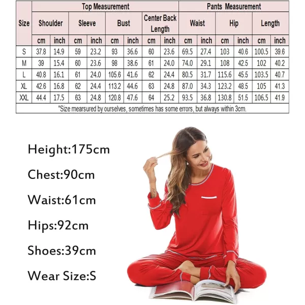 SWOMOG Womens Pajamas Set Long Sleeve Sleepwear with Pants 2 Pieces Cozy Modal Loungewear Pj Set2red