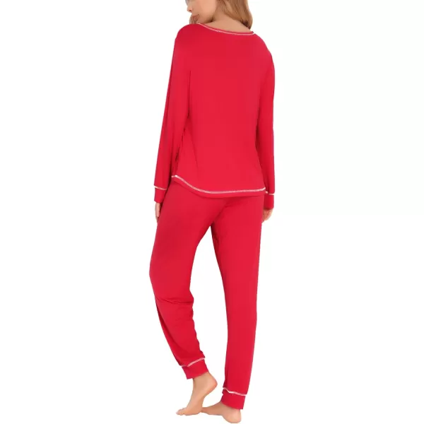 SWOMOG Womens Pajamas Set Long Sleeve Sleepwear with Pants 2 Pieces Cozy Modal Loungewear Pj Set2red