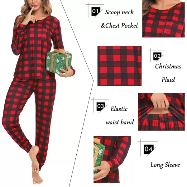 SWOMOG Womens Pajamas Sets Long Sleeve Top with Plaid Pants Soft Sleepwear 2 Piece Pjs Joggers Loung Set with PocketsSWOMOG Womens Pajamas Sets Long Sleeve Top with Plaid Pants Soft Sleepwear 2 Piece Pjs Joggers Loung Set with Pockets