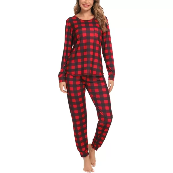 SWOMOG Womens Pajamas Sets Long Sleeve Top with Plaid Pants Soft Sleepwear 2 Piece Pjs Joggers Loung Set with PocketsSWOMOG Womens Pajamas Sets Long Sleeve Top with Plaid Pants Soft Sleepwear 2 Piece Pjs Joggers Loung Set with Pockets