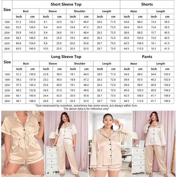 SWOMOG Womens Plus Size Pajama Sets Silk Satin 4 Pcs Pajamas Button Down Loungewear Silky Sleepwear Nightwear 16W26WChampagne