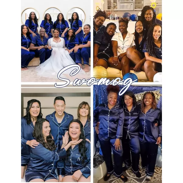 SWOMOG Womens Plus Size Pajama Sets Silk Satin 4 Pcs Pajamas Button Down Loungewear Silky Sleepwear Nightwear 16W26WNavy Blue