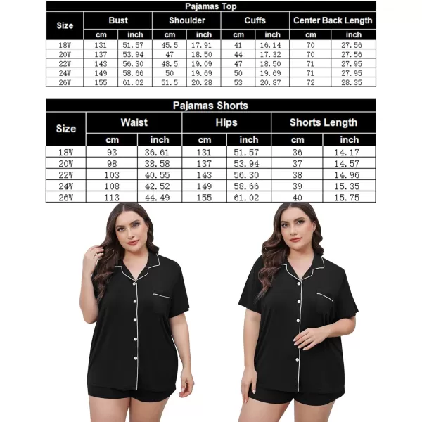 SWOMOG Womens Plus Size Pajamas Set Button Down Tops Short Sleeve Sleepwear Soft Pajama Shorts 2 Pcs Lounge Sets With PocketBlack