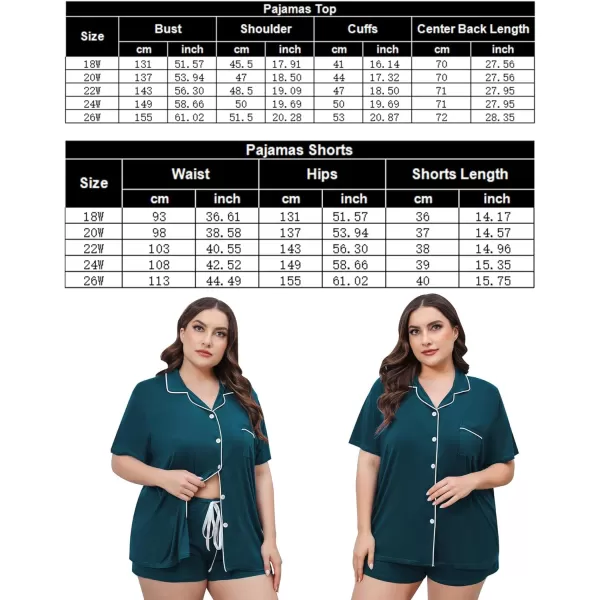 SWOMOG Womens Plus Size Pajamas Set Button Down Tops Short Sleeve Sleepwear Soft Pajama Shorts 2 Pcs Lounge Sets With PocketBlue Green