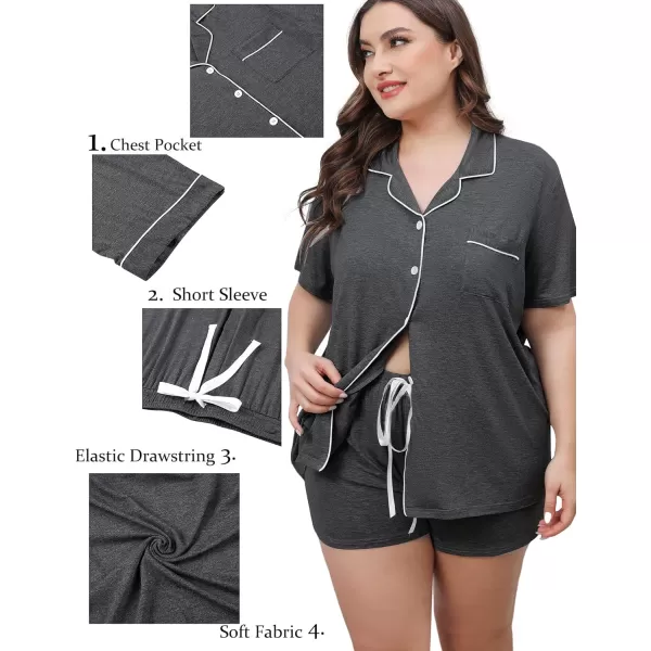 SWOMOG Womens Plus Size Pajamas Set Button Down Tops Short Sleeve Sleepwear Soft Pajama Shorts 2 Pcs Lounge Sets With PocketDark Gary