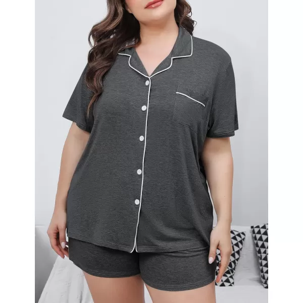 SWOMOG Womens Plus Size Pajamas Set Button Down Tops Short Sleeve Sleepwear Soft Pajama Shorts 2 Pcs Lounge Sets With PocketDark Gary