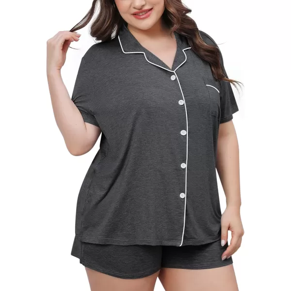 SWOMOG Womens Plus Size Pajamas Set Button Down Tops Short Sleeve Sleepwear Soft Pajama Shorts 2 Pcs Lounge Sets With PocketDark Gary