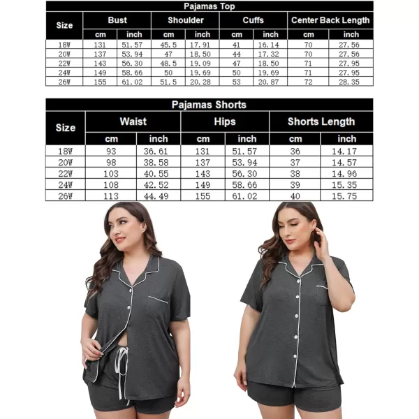 SWOMOG Womens Plus Size Pajamas Set Button Down Tops Short Sleeve Sleepwear Soft Pajama Shorts 2 Pcs Lounge Sets With PocketDark Gary