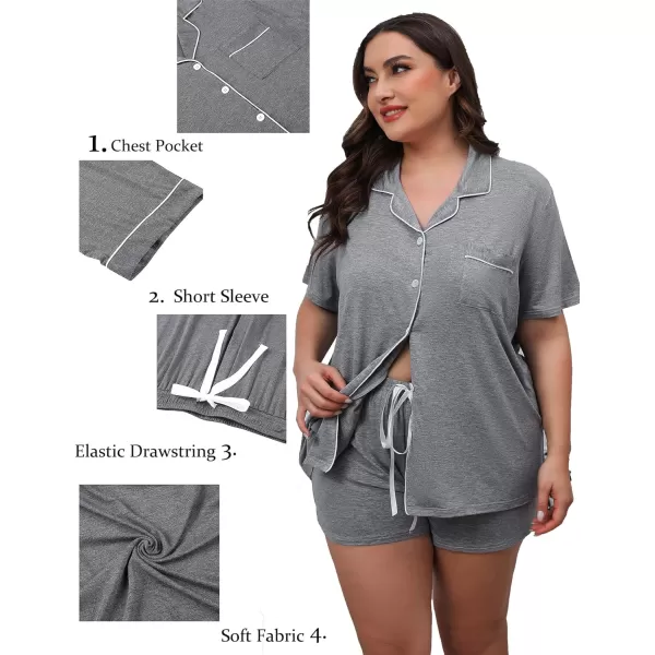 SWOMOG Womens Plus Size Pajamas Set Button Down Tops Short Sleeve Sleepwear Soft Pajama Shorts 2 Pcs Lounge Sets With PocketGary