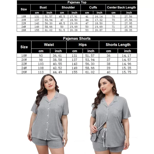 SWOMOG Womens Plus Size Pajamas Set Button Down Tops Short Sleeve Sleepwear Soft Pajama Shorts 2 Pcs Lounge Sets With PocketGary