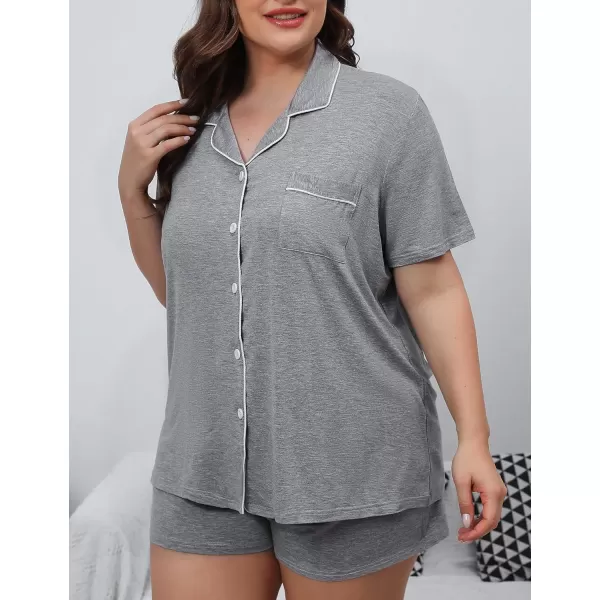 SWOMOG Womens Plus Size Pajamas Set Button Down Tops Short Sleeve Sleepwear Soft Pajama Shorts 2 Pcs Lounge Sets With PocketGary