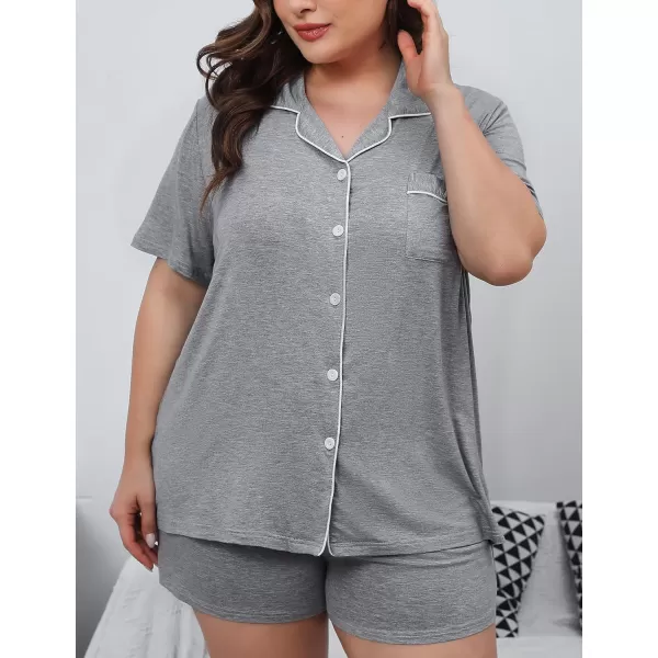 SWOMOG Womens Plus Size Pajamas Set Button Down Tops Short Sleeve Sleepwear Soft Pajama Shorts 2 Pcs Lounge Sets With PocketGary