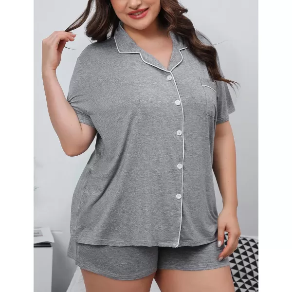 SWOMOG Womens Plus Size Pajamas Set Button Down Tops Short Sleeve Sleepwear Soft Pajama Shorts 2 Pcs Lounge Sets With PocketGary