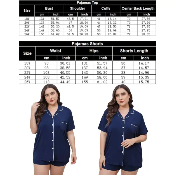 SWOMOG Womens Plus Size Pajamas Set Button Down Tops Short Sleeve Sleepwear Soft Pajama Shorts 2 Pcs Lounge Sets With PocketNavy Blue