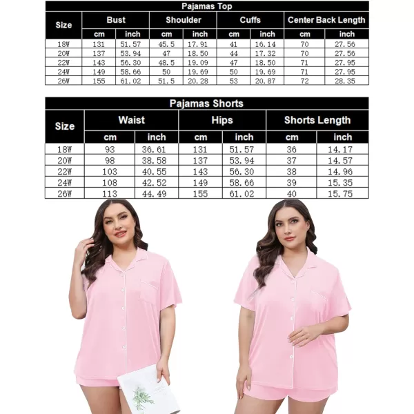 SWOMOG Womens Plus Size Pajamas Set Button Down Tops Short Sleeve Sleepwear Soft Pajama Shorts 2 Pcs Lounge Sets With PocketPink